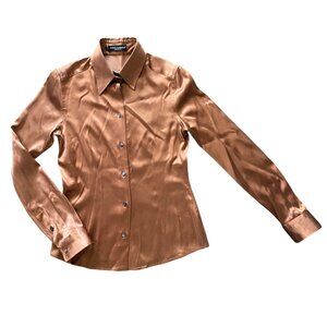 1990s Dolce & Gabbana Brown Silk Button Down Blouse IT40 Vintage Designer